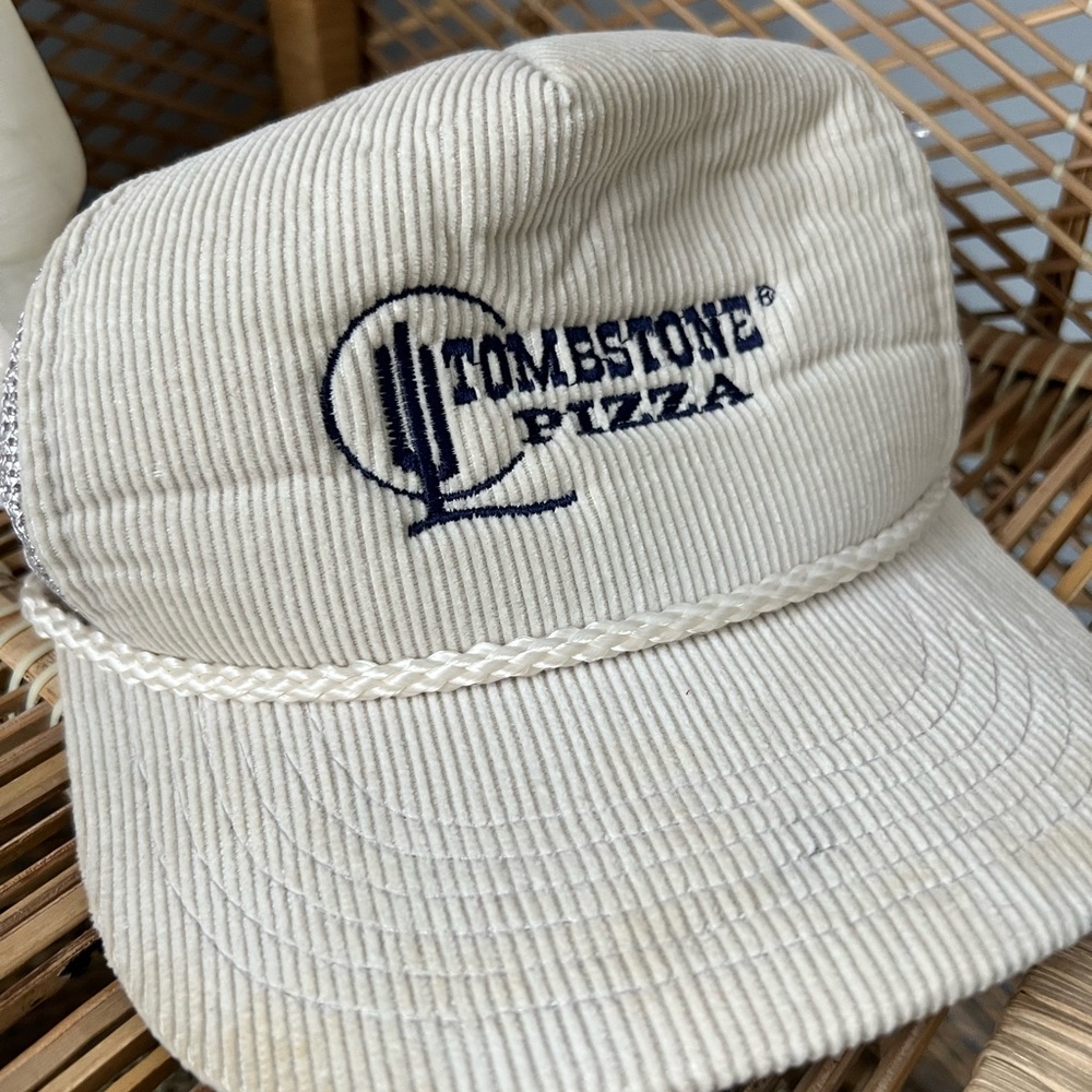 Vintage Tombstone Pizza Corduroy Snapback Trucker Hat - Picture 1 of 9